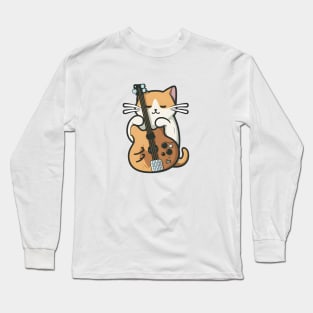 Cat Holding Bass Guitar Long Sleeve T-Shirt